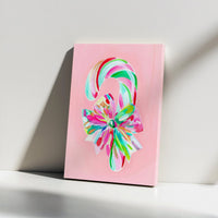 Painted Christmas Bow Canvas Decor, Pink Candy Cane Canvas Wall Art, Festive Holiday Wall Print, Digital Download Xmas Artwork