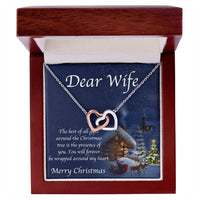 CZ Crystal Two Heart Pendant Necklace, Interlocking Hearts Necklace for Wife, Romantic Double Heart Jewelry, Christmas Present from Husband