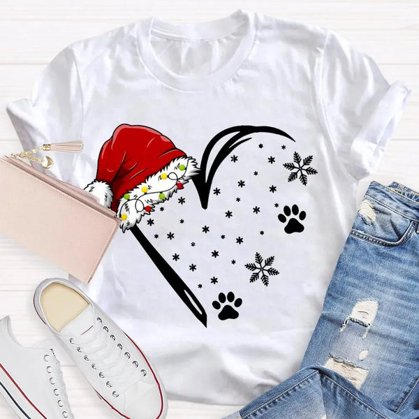 Merry Christmas Graphic T-Shirt, Santa Hat Snowflake Heart Shirt, Festive Winter Holiday Tee, Adorable Heart Christmas Shirt,