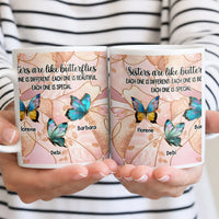 Custom Name Inspirational Sister Coffee Cup, Personalized Sister Butterfly Ceramic Mug, Thoughtful Birthday Christmas Present Mug
