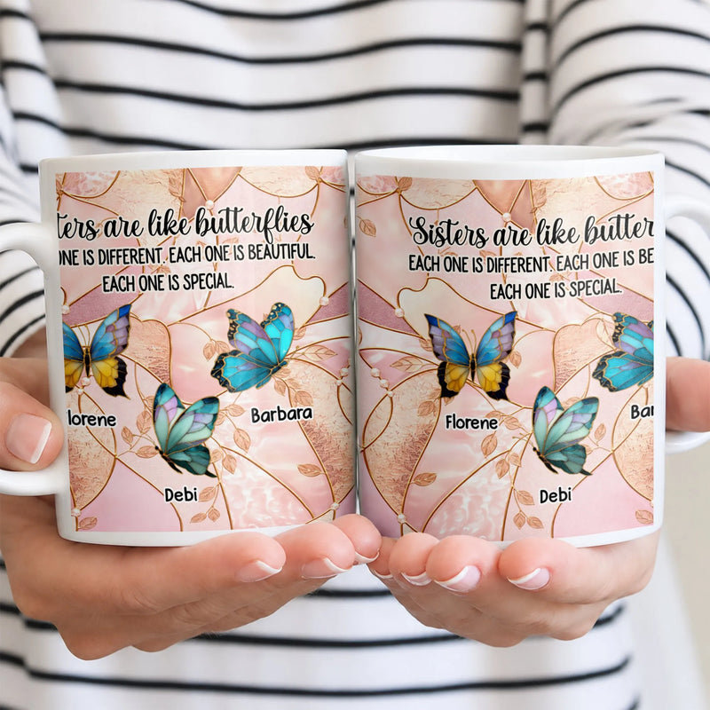 Custom Name Inspirational Sister Coffee Cup, Personalized Sister Butterfly Ceramic Mug, Thoughtful Birthday Christmas Present Mug