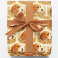 Botanical Floral Gift Wrap, Beagle Dog Wrapping Paper, Beagle Puppy Wrapping Paper, Floral Dog Wrapping Paper, Christmas Present Roll