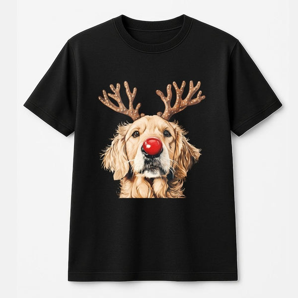 Adorable Christmas Dog Graphic Tee, Golden Retriever Reindeer T-Shirt, Red Nose Puppy Holiday Shirt, Festive Dog Lover Tee, X