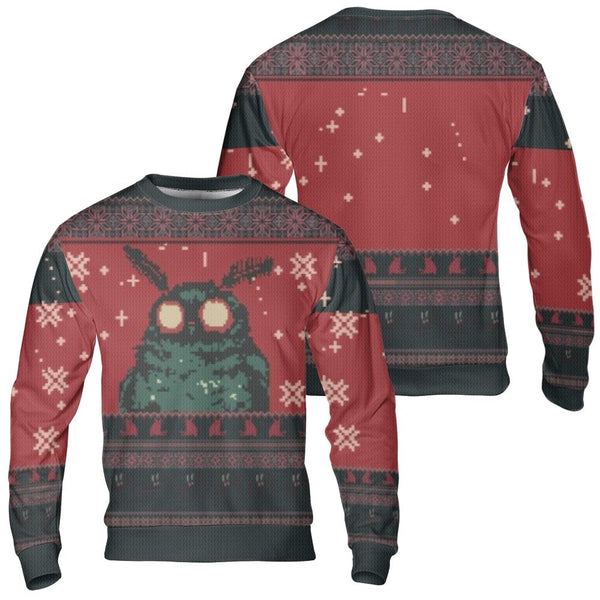 8-Bit Cryptid Ugly Christmas Sweater, Mothman Ugly Christmas Sweater, Retro Pixel Art Holiday Sweater, Comfy Cryptid Xmas Cre
