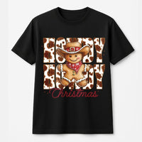 Cow Print Gingerbread Man Shirt, Howdy Christmas T-Shirt, Retro Western Holiday Graphic Tee, Adorable Christmas Tee, Xmas Cowgirl Present