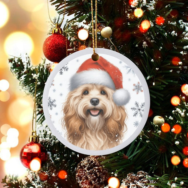 Santa Hat Dog Ornament, Cockapoo Christmas Ornament, Ceramic Holiday Tree Ornament, Xmas Pet Keepsake Ornament, Dog Lover Pre