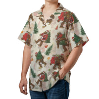Humorous Sasquatch Aloha Shirt, Bigfoot Santa Christmas Hawaiian Shirt, Ugly Xmas Button Down Shirt, Holiday Vacation Beach Shirt, Present for Him
