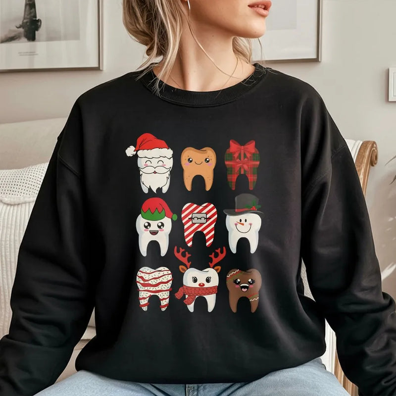 Humorous Dentist Holiday Crewneck, Christmas Teeth Sweatshirt, Dental Hygienist Xmas Pullover, Adorable Tooth Graphic Christmas Sweatshirt