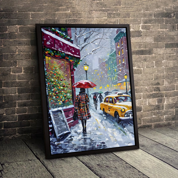 Snowy New York City Canvas Print, NYC Christmas Canvas Wall Art, Winter NYC Street Canvas Decor, Festive Cityscape Wall Art, 
