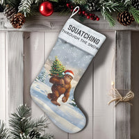 Humorous Bigfoot Holiday Stocking, Squatching Through the Snow Christmas Stocking, Personalized Sasquatch Xmas Stocking, Winter Mantle Decor