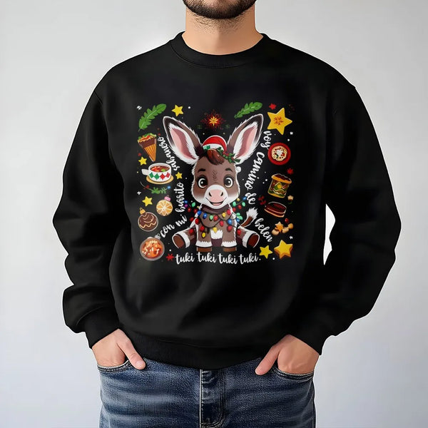 Adorable Donkey Christmas Sweatshirt, Mi Burrito Sabanero Sweatshirt, Latino Holiday Crewneck, Mexican Christmas Sweatshirt, 
