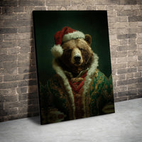 Renaissance Animal Portrait Canvas Print, Christmas Bear Canvas Wall Art, Holiday Bear Canvas Poster, Winter Wall Decor, Digital Download