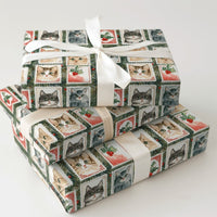 Vintage Pet Holiday Gift Wrap, Christmas Cat Postage Stamp Wrapping Paper, Adorable Watercolor Cat Wrapping Paper, Festive Cat Lover Gift Wrap