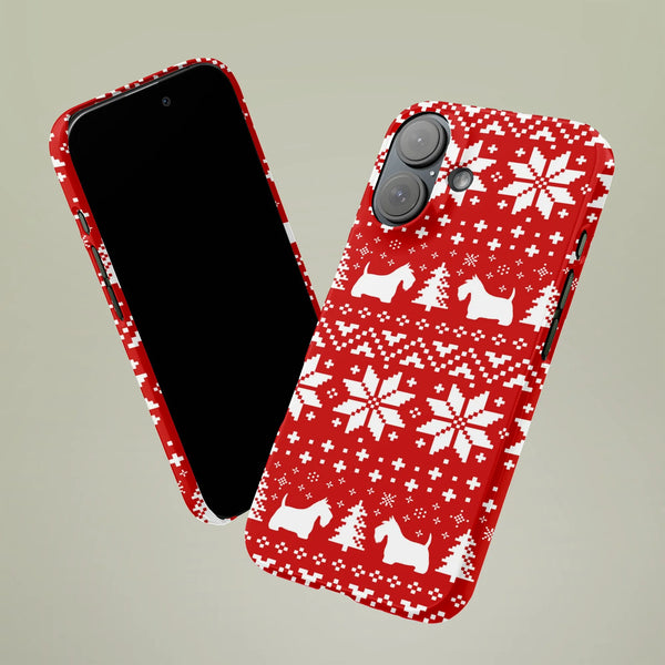 Ugly Holiday Dog Sweater Phone Case, Scottish Terrier Christmas Phone Case, Festive Dual Layer Phone Cover, Xmas Present for 