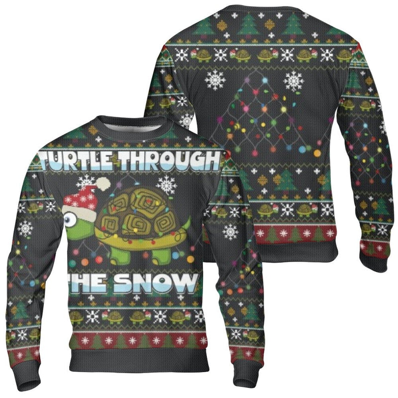Adorable Tortoise Holiday Sweater, Turtle Ugly Christmas Sweater, Humorous Animal Xmas Sweater, Festive Winter Crewneck Sweatshirt, Holiday Present
