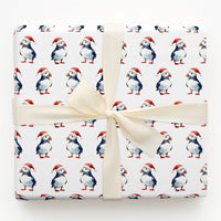 Watercolor Christmas Bird Gift Wrap, Santa Hat Puffin Wrapping Paper, Adorable Holiday Puffin Wrapping Paper, Winter Wildlife Present Wrap Roll