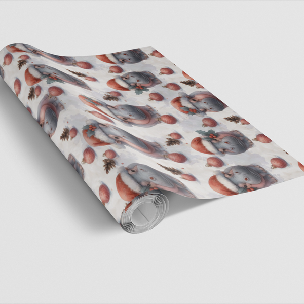 Festive Hippopotamus Gift Wrap, Jolly Hippo Christmas Wrapping Paper, Adorable Animal Holiday Present Paper, Unique Xmas Wrap