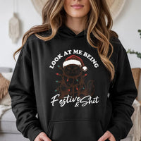 Sarcastic Kitten Holiday Hoodie, Humorous Grumpy Cat Christmas Hoodie, Adorable Cat Lover Xmas Hoodie, Winter Animal Graphic Pullover Sweatshirt