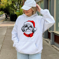 Festive Dog Santa Hat Hoodie, Shih Tzu Christmas Hoodie, Adorable Shih Tzu Winter Hooded Sweatshirt, Comfy Puppy Holiday Pullover, Pet Lover Present