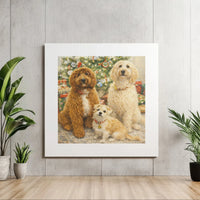 Festive Goldendoodle Pet Portrait, Doodle Dogs Christmas Square Canvas, Holiday Puppy Canvas Print, Winter Dog Lover Wall Art Decor