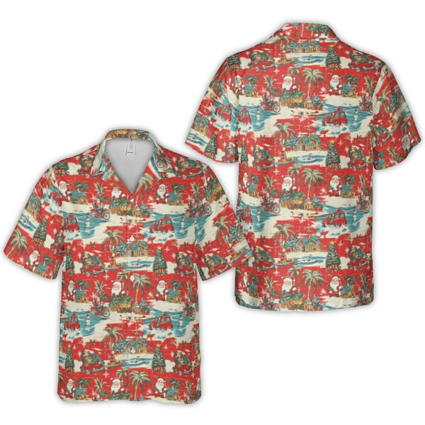 Santa Claus Beach Button Up Shirt, Tropical Christmas Hawaiian Shirt, Humorous Holiday Hawaiian Shirt, Tropical Santa Graphic