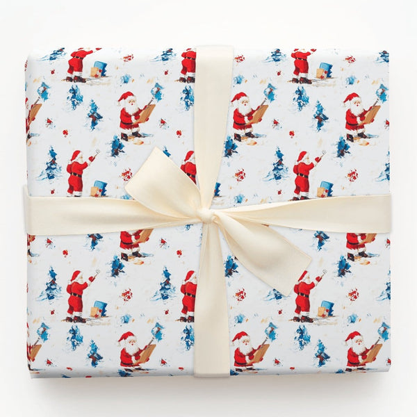 Artistic Painting Santa Gift Wrap, Painterly Santa Claus Christmas Wrapping Paper, Snowy Winter Santa Wrapping Paper, Holiday