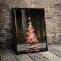 Impressionist Pastel Xmas Tree Painting, Pink Christmas Tree Canvas Wall Art, Festive Holiday Home Decor, Digital Download Print