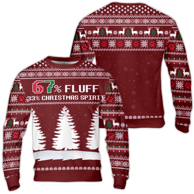 Humorous Paw Print Ugly Sweater, 67% Fluff 33% Christmas Spirit Sweater, Reindeer Dog Lover Holiday Sweater, Adorable Xmas Crewneck Sweater