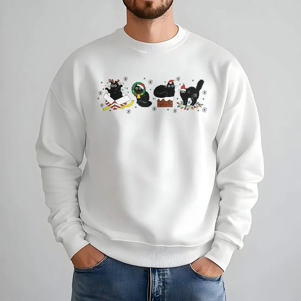 Black Kittens Holiday Crewneck, Humorous Christmas Cat Sweatshirt, Adorable Xmas Cat Lover Sweater, Festive Winter Sweatshirt