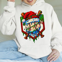 Christmas Baseball Hoodie, Santa Hat Drip Baseball Hoodie, Holiday Baseball Fan Sweatshirt, Winter Sports Hooded Sweatshirt, Ball Fan Present