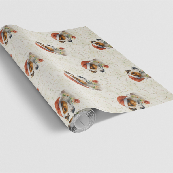 Christmas Puppy Gift Wrap Paper, Watercolor Jack Russell Wrapping Paper, Adorable Dog Holiday Wrapping Paper, Dog Lover Xmas 