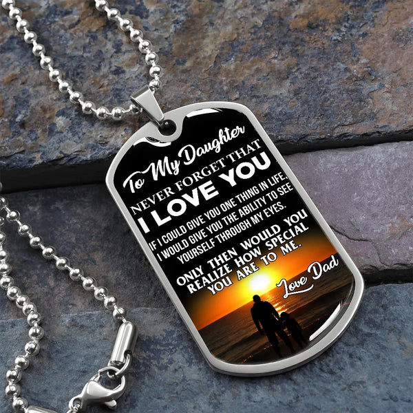 Sunset Silhouette Daughter Pendant, To My Daughter Dog Tag Necklace, Meaningful Dad to Daughter Necklace, Christmas Birthday 