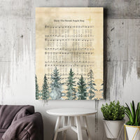 Vintage Christmas Carol Sheet Music Canvas Print, Hark the Herald Angels Sing Canvas Wall Art, Religious Pine Tree Wall Decor Present Art
