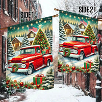 Winter Farmhouse Snow Scene Yard Flag, Vintage Red Pickup Truck Christmas Garden Flag, Double Sided Holiday Lawn Flag, Xmas Yard Decor