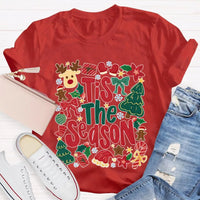 Festive Holiday Graphic Tee, Tis the Season Reindeer Christmas Tree Shirt, Retro Winter Christmas Shirt, Merry Xmas Present for Her