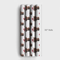 Santa Hat Farmhouse Gift Wrap Roll, Highland Cow Christmas Wrapping Paper, Rustic Cattle Holiday Wrapping Paper, Western Winter Gift Wrap
