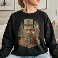 Comfy Cabin Bookish Crewneck, Reading Frog Christmas Sweatshirt, Adorable Frog Book Lover Pullover, Holiday Reader Sweatshirt, Bookworm Present