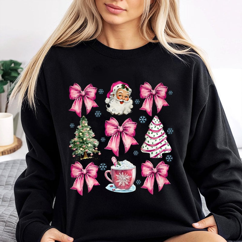 Coquette Aesthetic Bow Holiday Sweatshirt, Pink Santa Christmas Sweatshirt, Adorable Santa Claus Sweater, Girly Preppy Xmas Crewneck Present