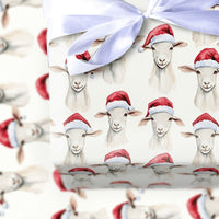 Santa Hat Farm Animal Gift Wrap, Watercolor Christmas Sheep Wrapping Paper, Adorable Holiday Lamb Wrapping Paper, Secret Santa Xmas Gift Wrap