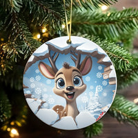 Cartoon Winter Wonderland Ornament, Adorable Reindeer Christmas Ornament, Ceramic Reindeer Tree Ornament, Holiday Reindeer Keepsake Present