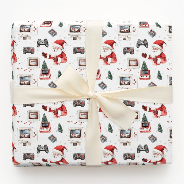 Santa Video Game Gift Wrap, Retro Console Gamer Wrapping Paper, Nostalgic Christmas Wrapping Paper, Vintage Tech Paper Roll