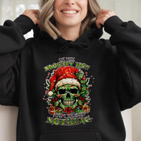 Humorous Grumpy Santa Hooded Sweatshirt, Naughty List Skull Christmas Hoodie, Sarcastic Holiday Skull Hoodie, Dark Humor Xmas Pullover