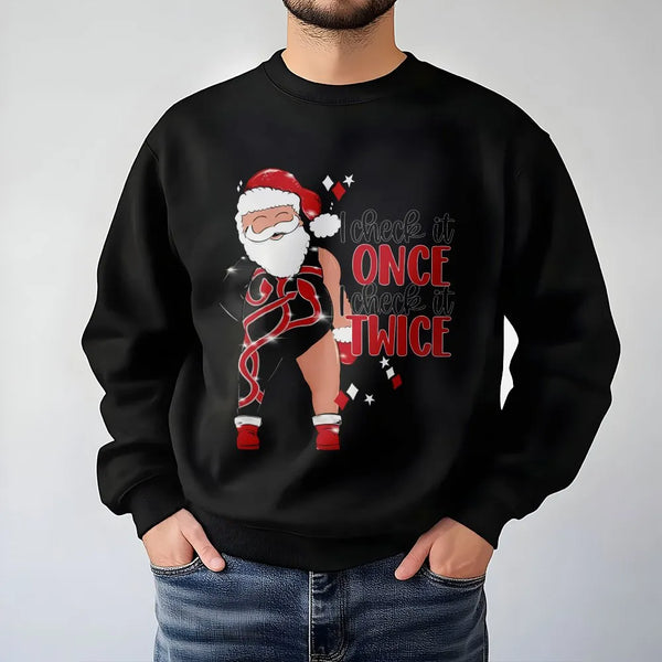 Gymnast Santa Pullover, Humorous Santa Sweatshirt, I Check It Twice Crewneck, Fitness Holiday Sweater, Christmas Gymnast Pres
