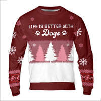 Festive Holiday Paw Print Sweatshirt, Life Is Better with Dogs Ugly Christmas Sweater, Adorable Xmas Tree Dog Lover Pullover, Dog Mom Present