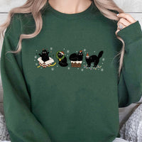 Adorable Festive Kitten Holiday Crewneck, Christmas Black Cat Sweatshirt, Black Cat Christmas Sweater, Comfy Holiday Cat Lover Present Pullover