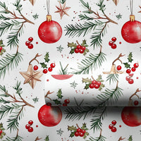 Gold Star Pine Christmas Gift Wrap, Watercolor Ornament Wrapping Paper, Festive Holly Berry Wrapping Paper, Holiday Present Wrapping Paper