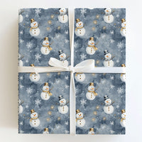 Gold Snowflake Gift Wrap, Watercolor Snowman Wrapping Paper, Dusky Blue Christmas Wrapping Paper, Winter Holiday Gift Wrap, Xmas Gift Wrap
