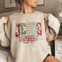 Christian Plaid Christmas Sweatshirt, Jesus the Reason for the Season Sweatshirt, Faith Holiday Crewneck, Religious Xmas Sweater