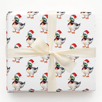 Watercolor Santa Hat Gift Wrap, Mallard Duck Christmas Wrapping Paper, Duck Bird Wrapping Paper Roll, Holiday Wrapping Paper