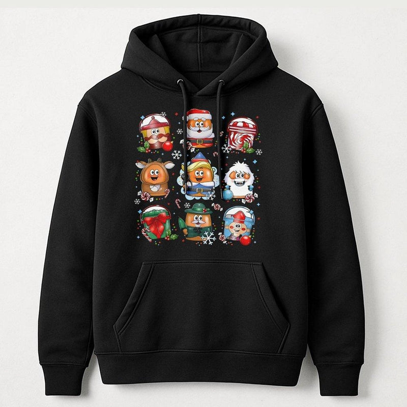 Humorous Fast Food Holiday Hooded Sweatshirt, Christmas Chicken Nuggets Hoodie, Adorable Foodie Pullover Hoodie, Festive Graphic Sweater Food Present